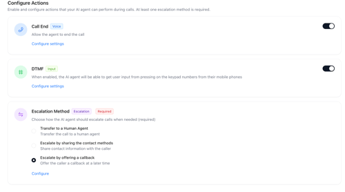 Configuring Agent Behavior Step-section 3-Actions